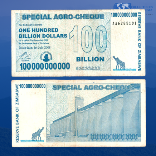 ZIMBABWE 100 Billion Dollars Special Agro Cheque Banknote, 2008 Circulated, P-64 - Picture 1 of 1