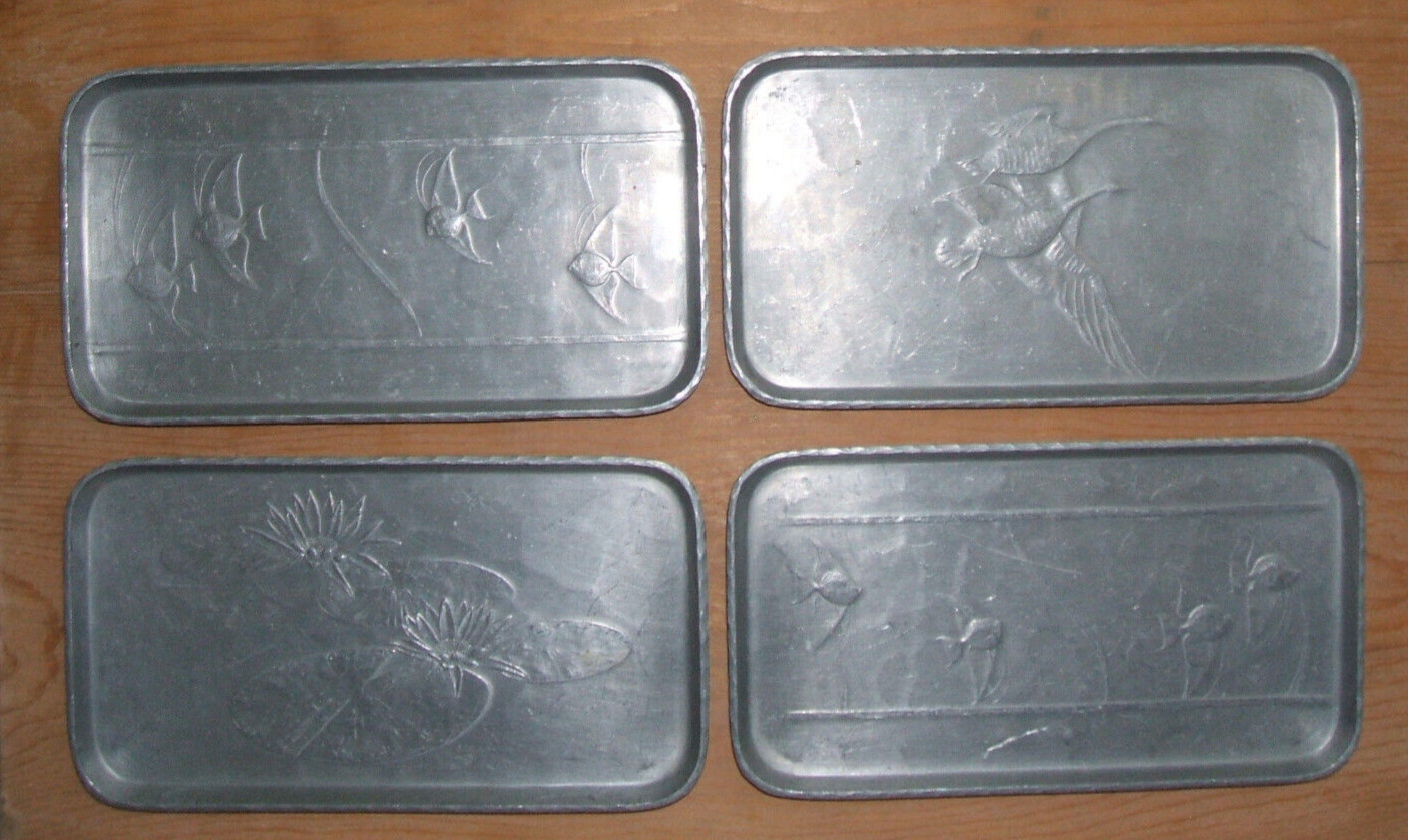 Four Arthur Armour Snack or Canape Plates-wild geese, angel fish, pond lily