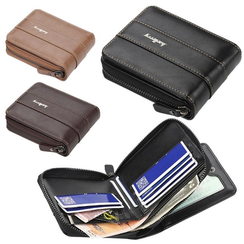 Mens Leather Wallet Zipper RFID Blocking Bifold Zip Around Credit Card Holder US