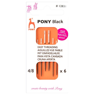 Pony Handnähnadeln: schwarz mit weißer Augenstickerei - Easy Thread Größe 4-8