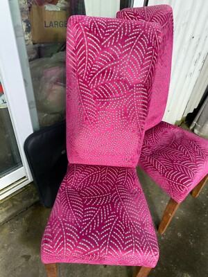 Modern Quality Pink Fuchsia Velvet Brocade Dinning Chairs Set of