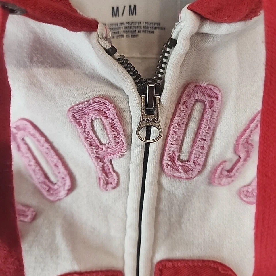 Suéter Atlético Aeropostale Mujer Talla Mediana Blanco/Rojo Cremallera Completa Sudadera con Capucha Foto 3 de 4