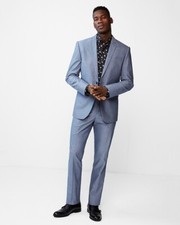 NEW EXPRESS 98 BLUE SLIM CHAMBRAY COTTON SUIT PANT SZ 38/30