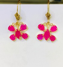 14k Solid Yellow Gold Dangle Leverback Earrings Natural Ruby Pear Marquis2.25GM