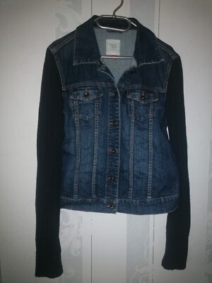 Mega cool ausgefallen bequem Esprit L Jeansjacke strick Ärmel Arm Glitzer Knopf