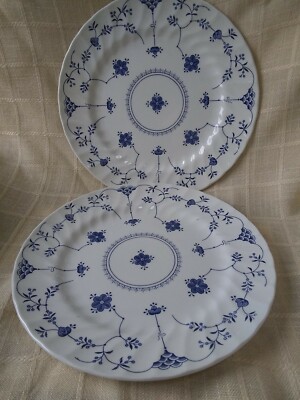 Vintage Churchill Staffordshire Ceramic Blue Floral Dinner Plates 9 3/4''Set Of 2