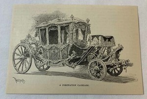 1889 magazine engraving ~  A CORONATION CARRIAGE IN RUSSIA