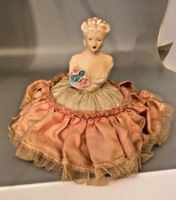 Vintage Chalkware Half Doll Pin Cushion  6''
