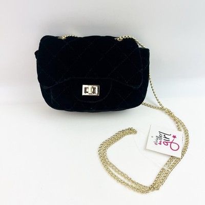 NEW Olivia Miller Girl Clutch Black Quilted Shoulder Bag Gold Chain Strap Tag