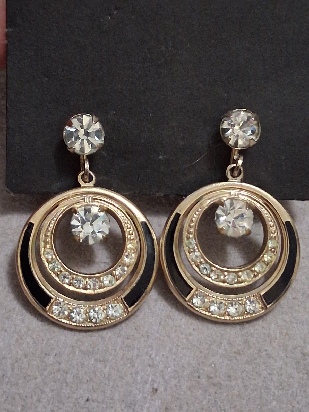 Dangle drop  double-circle screw-back earrings w/… - image 11