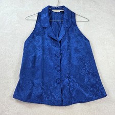 Vintage Victorias Secret Blue Floral Jacquard Satin Pajama Top Small Sleeveless