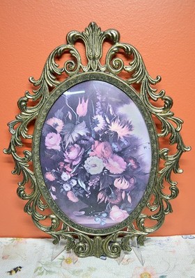 【セール中】ヴィンテージブラスフレームコンヴェックスグラス PF0025 Vintage Italian Floral Print With Convex Bubble Glass Ornate Brass