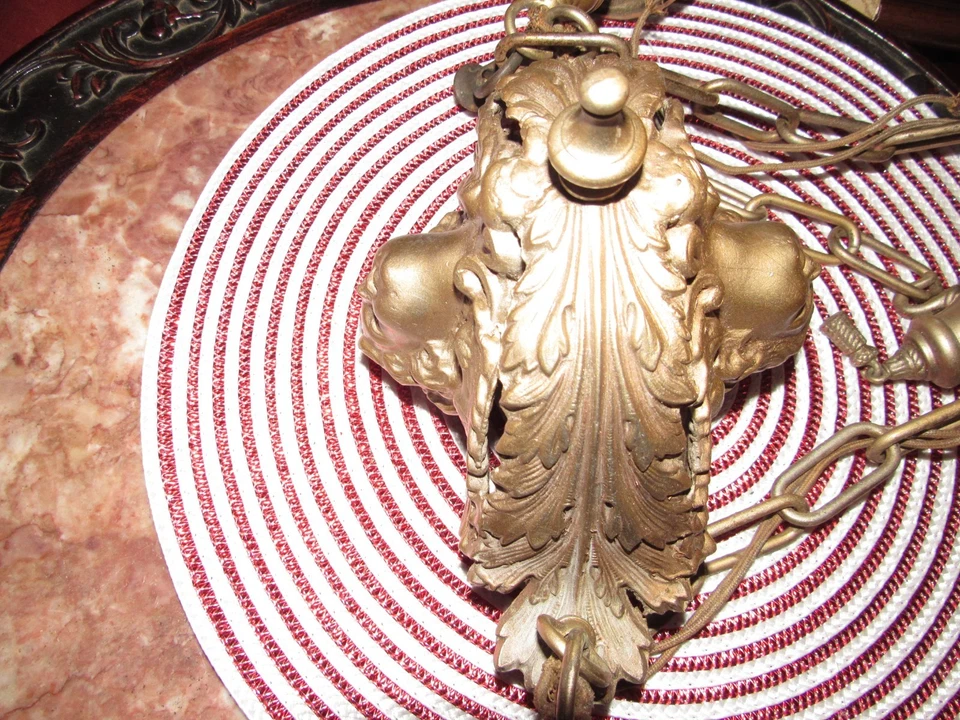 ANTIGUA LÁMPARA DE ARAÑA DE HIERRO FUNDIDO ART NOUVEAU QUERUBÍN ÁNGEL VINTAGE Foto 4 de 4