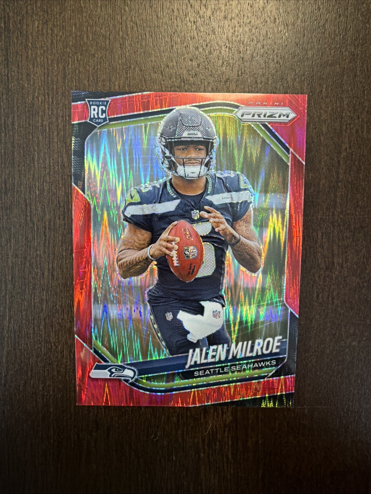 2025 Panini Prizm #317 Jalen Milroe Rookie Red Flash SSP Seattle Seahawks