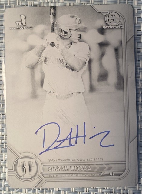 2022 Bowman Black Printing Plate Auto #CPA-DHR Dustin Harris 1/1 SP Rangers