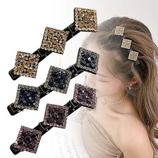 Sparkling Crystal Stone Braided Hair Clips Satin Rhinestone Fabric Hair Bands OY
