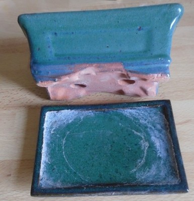 Bonsai glasierte Keramik Topf & Untertasse grün 2,5 Zoll x 6 Zoll sehr guter Zustand