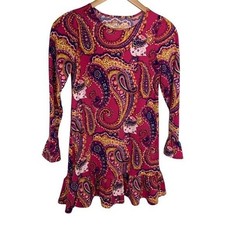 Lands End Girls Dress Medium 10 12 Pink Paisley Flare Hem Long Sleeve