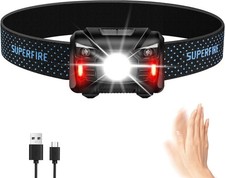 SuperFire LED Head Torch Rechargeable Motion Sensor Headlamp 5 Modes Waterproof
