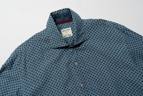 Men Boggi Milano Shirt Navy Cotton 38 / M / 46