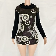 Women’s Abstract Print Long Sleeves Mini Bodycon Dress Size S