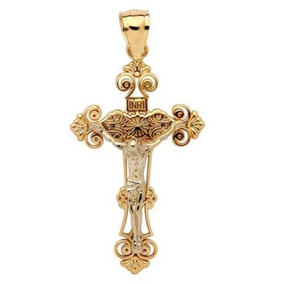 Two Tone Jesus Christ on Cross Charm Pendant 14k Gold