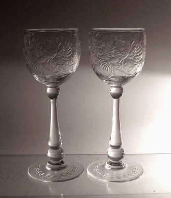 Thomas Webb & Sons Vintage geschliffen Bergkristall 6'' Gläser x 2. Signierter G H Papst