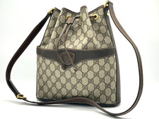 Vintage Gucci GG Supreme PVC Leather Brown Drawstring Shoulder Bag Authentic