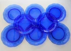 HAZEL ATLAS NEWPORT HAIRPIN COBALT BLUE DEPRESSION GLASS DINNER PLATES SET OF 8