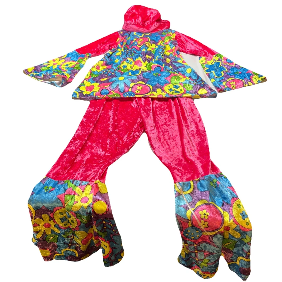 FATO HIPPIE chique anos 70 FLOWER POWER LRG rosa azul parte de baixo de sino CHAPÉU GROOVY G - Imagem 2 de 4