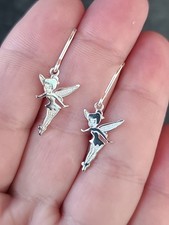 Disney 925 Sterling Silver Tinker Bell Dangling Pierced Earrings Vintage