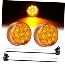 2 Pcs Mini Round 2" Side Marker Amber Lights with Reflectors Amber 2 Pcs