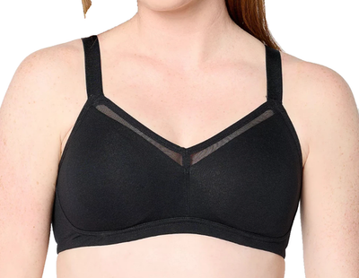 Cuddl Duds~Cotton Core Mesh Trimmed Bralette~LG~Black~A640971~No