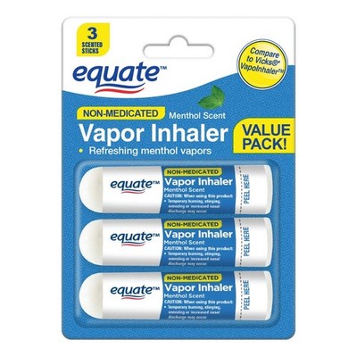 Equate Non-Medicated Vapor Inhaler Stick for Nasal Decongestion, Menthol, 3 Pack