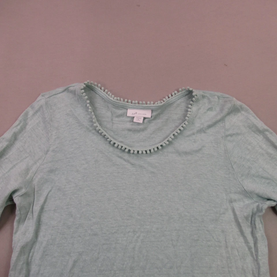 J Jill Shirt Womens Medium Petite 3/4 Sleeve Green Crew Neck Lightweight - Image 3 of 4
