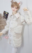1/4 1/3 Tío BJD Ropa Beige Abrigo Bloqueado Lana Empalmado Cuero PU Cuello + Puños