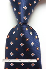 Classic Polka Dot Blue White Brown JACQUARD WOVEN 100 Silk Men's Necktie Tie