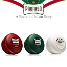 PRORASO Shaving Soap in a Bowl Eucalyptus, Green Tea, Sandalwood,3 Pack Italy