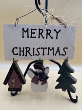 Decorative Wooden Merry Christmas Country Primitive Decor W/Bird Snowman Tree
