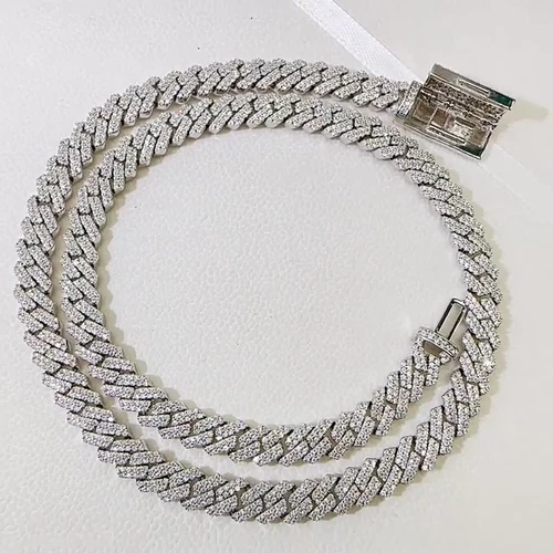 8MM D-Farben Moissanit Cuban Chain Halskette 925 Sterlingsilber Rhombus Hiphop A - Bild 5 von 47