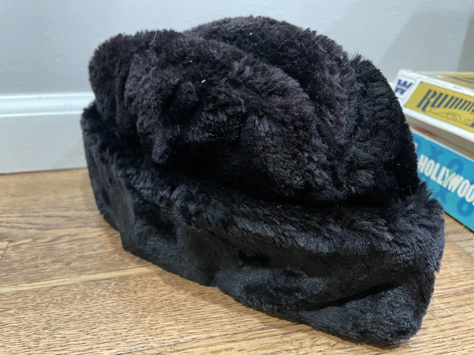 Vintage Mens Fleece Winter Hat Size LG Black