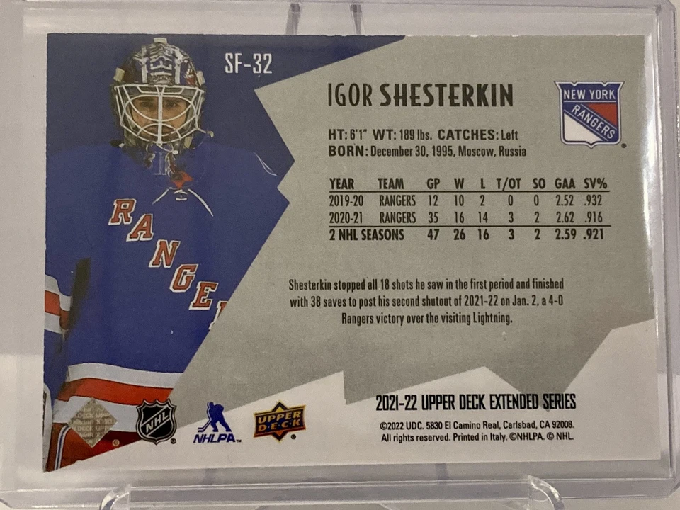 2021-22 Upper Deck Extended Series SPx Finite /2999 Igor Shesterkin #SF-32 - Image 2 of 3