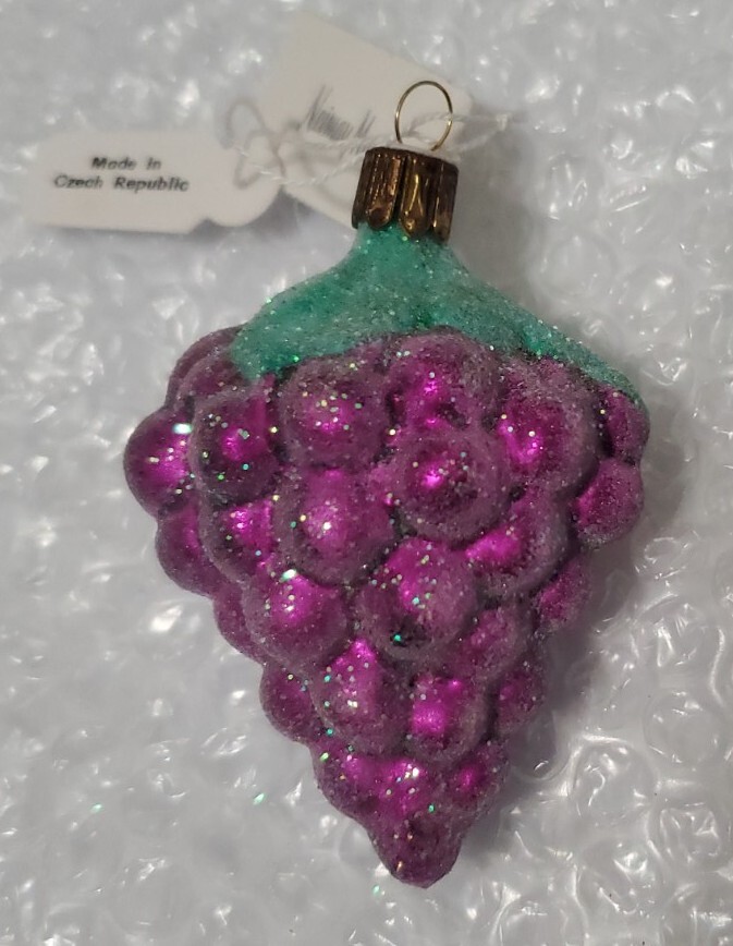 VTG Blown Glass Grapes Christmas Ornament Czech Frosted Fruit Neiman Marcus NOS
