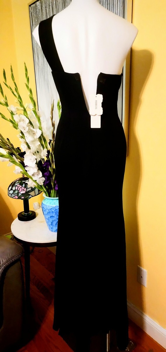 NWT HEBEOS Sleeveless One-Shoulder Sweep/Brush Train Stretch Crepe