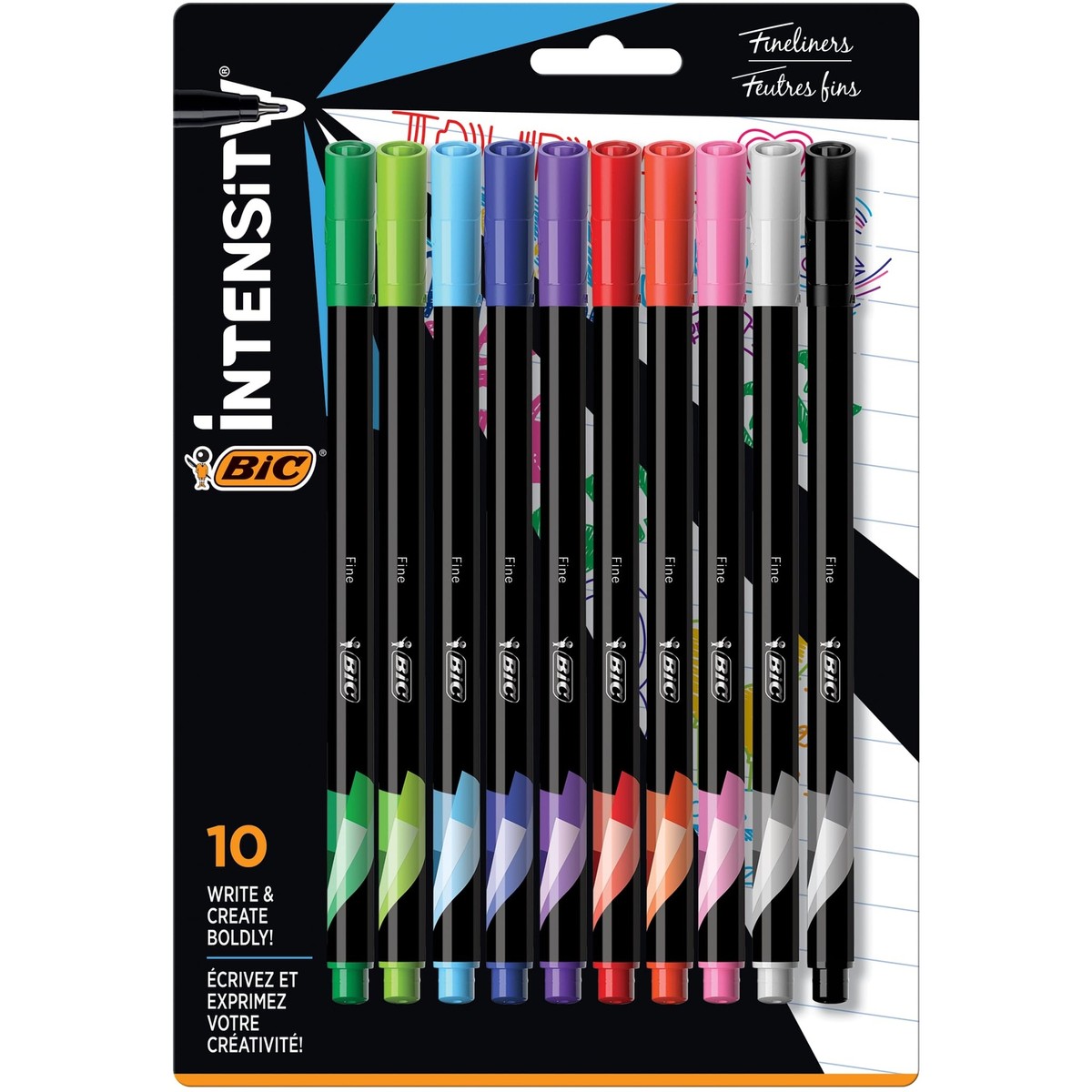 BIC Intensity Fineliner Marker Pen, Fine Point Mm), Assorted Colors, 10
