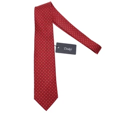 Drake's NWT Neck Tie in Orangey Red with Blue & White Mini Circles 100% Silk