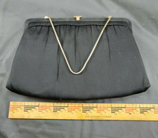 Black Vintage After Five Handbag Purse Clutch with Gold Trim W/Mirror and Coin