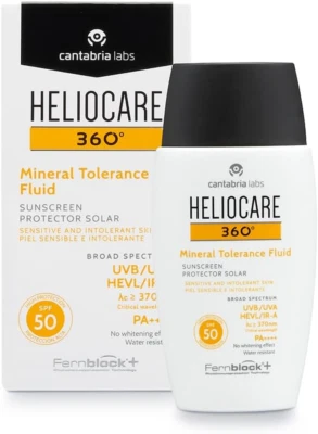 CANTABRIA LABS Heliocare 360 Mineral Tolerance Fluid SPF50 50Ml / Mineral Sunscreen for Face/Da