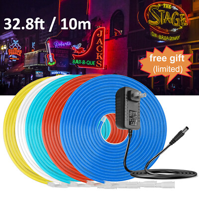 24V 32.8ft Silicone LED Neon Rope Strip Lights Waterproof + 100-240V Adapter