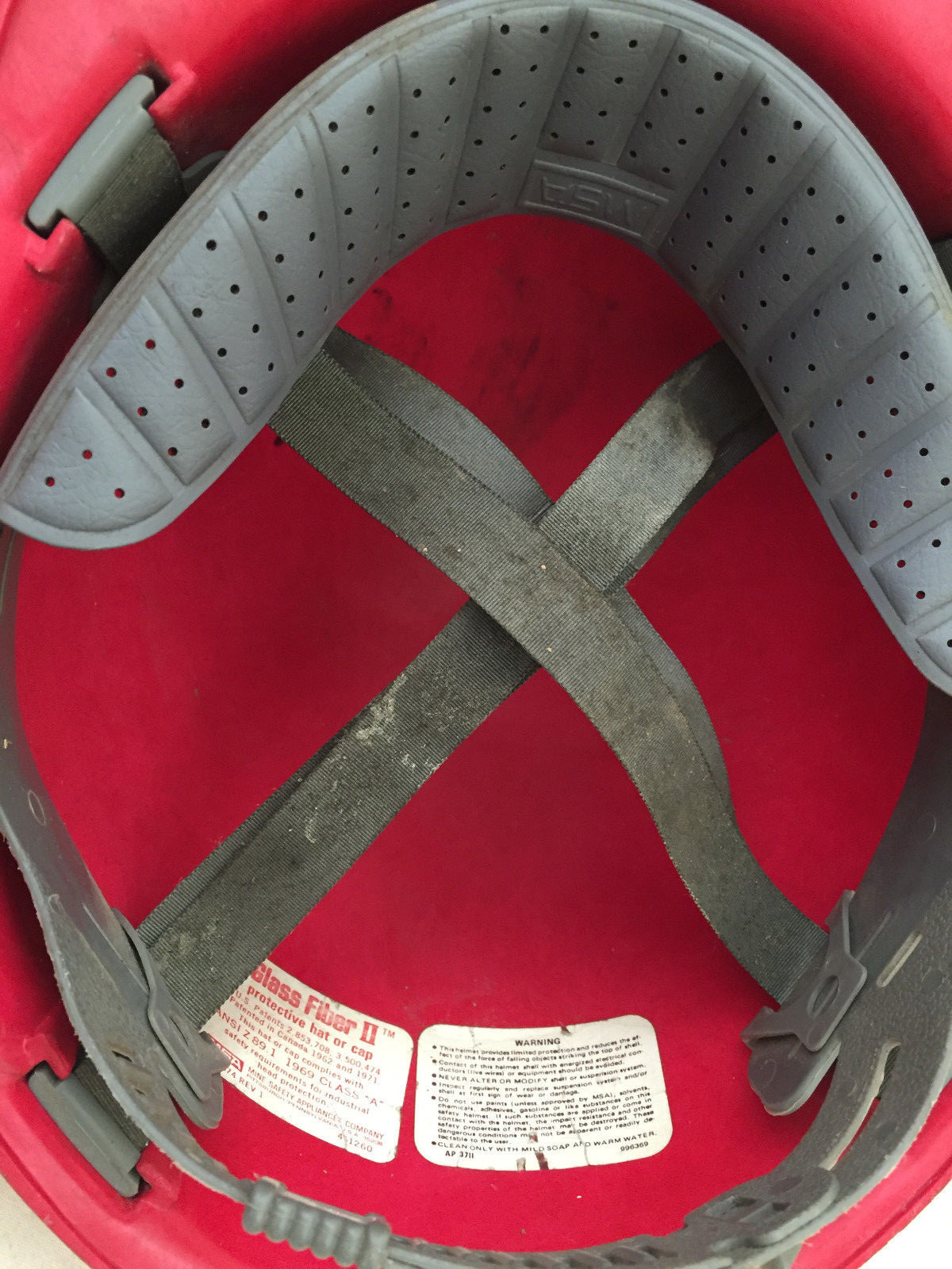 MSA Red Glass Fiber II Fiberglass Construction Hard Hat Skullgard 1969